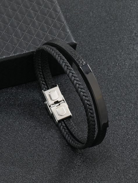 Black Fashionable Collar  Stainless Steel  String Bracelet Embellished   Jewelry Mens Bracelets Aesthetic, Cool Bracelets For Guys, Black Bracelets For Men, Bracelet For Guys, Bracelets For Guys, Boy Bracelets, Bracelets For Boys, Male Bracelets, Bracelet Boys