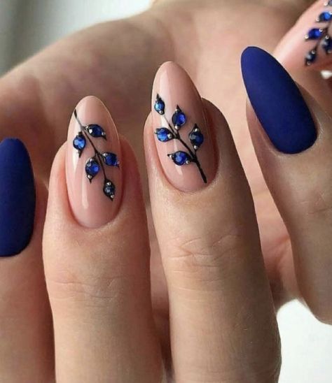 Matte Almond Nails, Navy Blue Nail Designs, November Nail Designs, Dark Blue Nails, Royal Blue Nails, Navy Nails, Navy Blue Nails, Long Nail Designs, Stylish Nails Designs