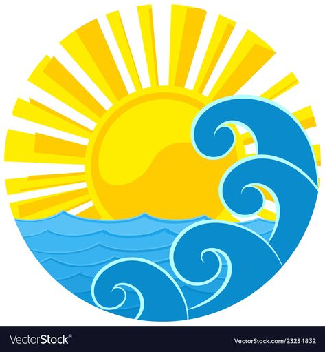 Ocean Logo Design, Sun Dawn, Sea Vector, Wave Vector, Sea Logo, Fabric Paint Diy, Sun Painting, Sun Design, Turtle Painting