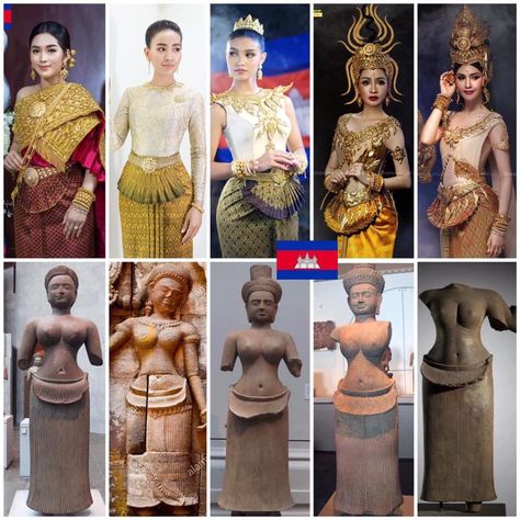 Ancient Cambodian Clothing, Cambodian Clothes, Asian Hairstyles, Hair Asian, Khmer Art, Khmer Culture, Artist Tutorials, Cambodian Art, Tibetan Art