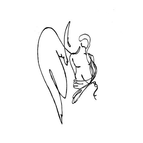 Single Line Angel Tattoo, Guardian Angel Tattoo Simple, Ethereal Line Art, Abstract Angel Tattoo, Angel Line Tattoo, Angel Line Art Tattoo, Angel Line Art, Guardian Angel Images, Angel Drawings