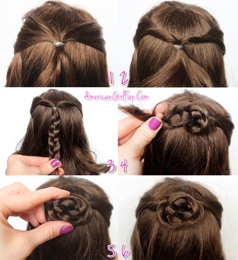 American Girl Doll Hairstyle Half-Up Braided Bun Ag Doll Hairstyles, Hairstyles Step By Step, American Girl Hairstyles, Cool Easy Hairstyles, Doll Hairstyles, American Girl Doll Hairstyles, Куклы American Girl, American Girl Diy, Ag Hair Products