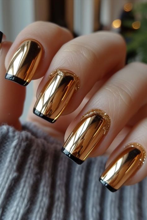 Gold And Black Nails Ideas, Pumpkin Nail Designs, Gold Acrylic Nails, Nails Collection, Golden Nails, Gold Nail Designs, Elegant Nail Designs, Pumpkin Nails, Black Nail