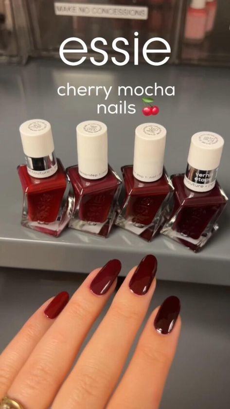 cherry mocha nails 💅🏽🍒 Cherry Mocha Nails, Mocha Nails, Cherry Mocha, Nail Polish Essie, Gel Couture, Essie Nail Polish, Minimalist Nails, Dream Nails, Chic Nails