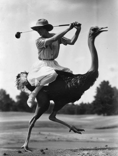 Golf Player Riding Running Ostrich by Henri Cartier Bresson Ostrich Running, Inspirational Digital Art, Photography Movies, Henri Cartier Bresson, Golf Player, Green Grass, State Art, Cartier, Line Art