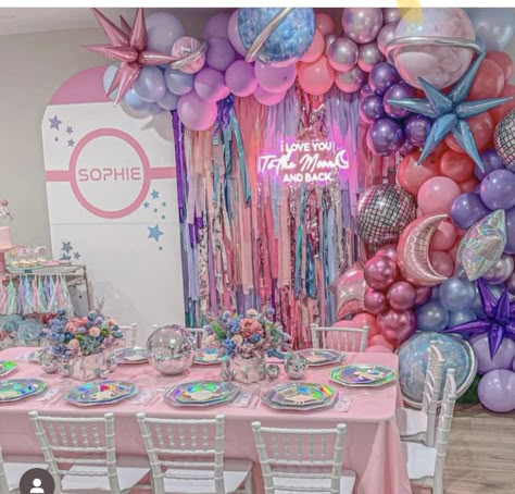 Neon First Birthday Party, Space Girl Birthday Party, Out Of This World Party, Barbie Pop Star, Space Party Decorations, Taylor Swift Birthday Party Ideas, Disco Party Decorations, Astronaut Birthday, Space Birthday Party