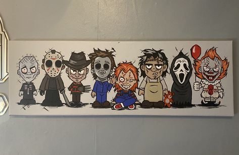 Scary Movie Paintings Easy, Halloween Movie Paintings On Canvas, Scary Movie Canvas Painting, Micheal Myers Painting Canvas, Horror Characters Painting, Horror Paintings Easy, Horror Movie Paintings Canvas, Horror Movie Character Paintings, Horror Icons Art