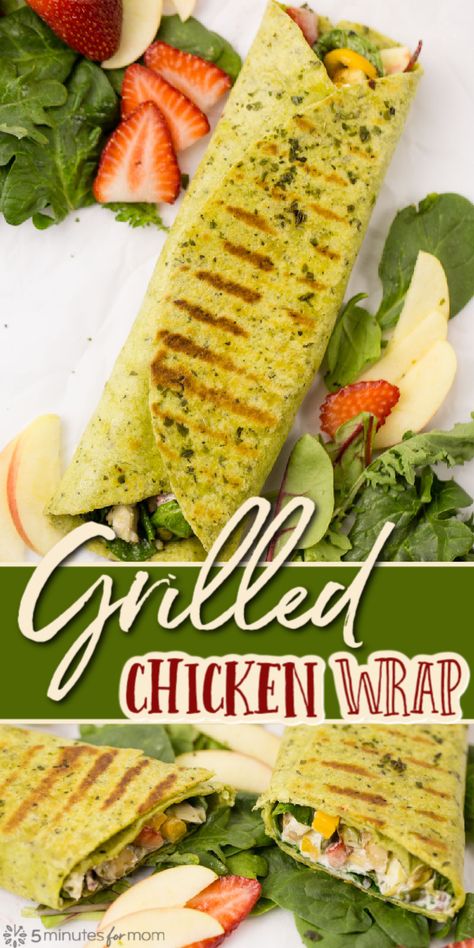 This grilled chicken wrap recipe is perfect for an easy dinner. It takes just minutes to make and tastes so darn good. I have taken my favorite chicken salad, topped it with creamy, Dijon dill dressing, sprinkled it with my favorite herbs and grilled it in a soft spinach tortilla. #chickenwrap #grilledchickenwrap #spinach #grilledwrap #easydinner Chicken Wrap Recipe, Spinach Wrap, Grilled Chicken Wraps, Creamy Dijon, Spinach Tortilla, Spinach Wraps, Dill Dressing, Chicken Wrap Recipes, Homemade Dinner Recipes