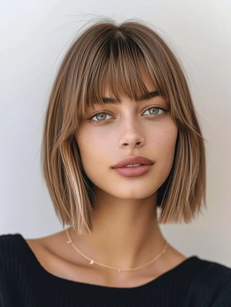 French Lob With Bangs, Long Bob Haircuts For Women, Bob Haircut Ideas, Balayage Technique, Subtle Balayage, Blonde Hair With Bangs, Fresh Haircut, Bob Hairstyles With Bangs, Bob Haircut With Bangs