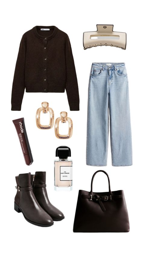 University college chocolate brown outfit Chocolate Brown Boots Outfit, Outfits With Brown Ankle Boots, Brown Tote Bag Outfit, Chocolate Brown Outfit, Brown Ankle Boots Outfit, Brown Cardigan Outfit, Brown Boots Outfit, Chocolate Brown Boots, Royal High Outfits Ideas Cheap