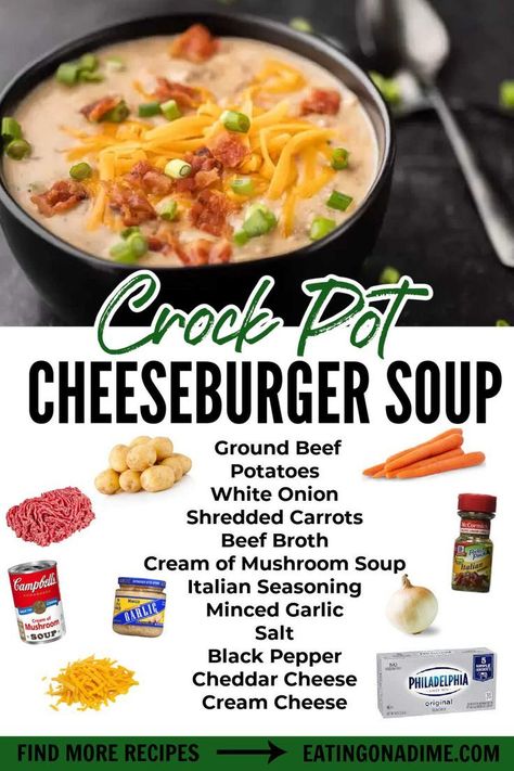 Crock Pot Hamburger Soup, Crock Pot Hamburger, Crockpot Cheeseburger, Cheeseburger Soup Crockpot, Cheeseburger Soup Recipe, Hamburger Soup Recipe, Easy Crockpot Soup, Cheese Burger Soup Recipes, Cheeseburger Soup