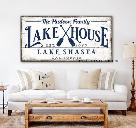 Custom Lake House Sign Modern Farmhouse Wall Decor Family Name | Etsy Custom Lake House Signs, Lake House Sign, Modern Farmhouse Wall Decor, Lake House Signs, Lake Signs, Cottage Cabin, Family Name Sign, Summer Cottage, Lake House Decor