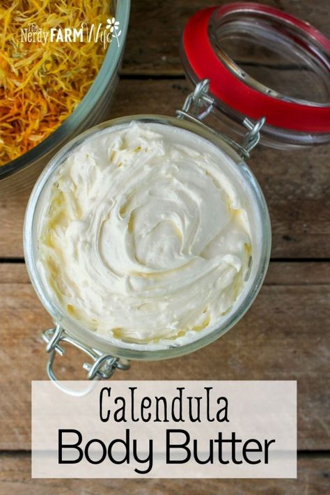 Calendula Face Cream Diy, Herbs For Dry Skin, Calendula Body Butter, Calendula Recipes, Herbal Body Butter, Calendula Lotion, Body Butter Recipes, Calendula Infused Oil, Calendula Cream