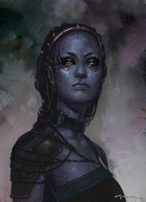 Gamora Earth Genasi, Gamora And Nebula, Blue Skin, Andy Park, Alien Concept, Alien Concept Art, Star Children, Park Art, Fantasy Rpg