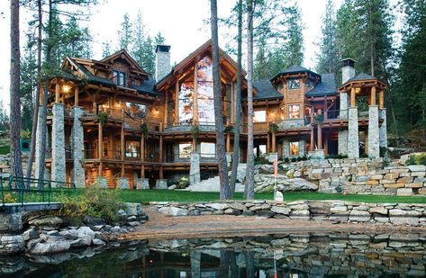 Log Cabin Mansions, Log Homes Exterior, Cabin Mansion, Log Home Living, Cabin Exterior, Luxury Cabin, Log Cabin Homes, Unique Buildings, Log Home