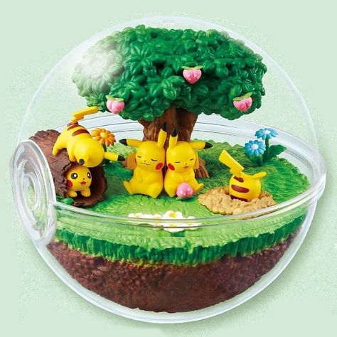 New #Pokemon candy toy shows life of a Pokemon inside a #Pokeball.  Pokemon Terrarium Collection DX - Hidamari no Mori no Pikachu - From… Terrarium Collection, Tree Frog Terrarium, Pokemon Candy, Clay Pokemon, Pokemon Decor, Frog Terrarium, Pokemon Terrarium, Pokemon Room, Cactus Terrarium