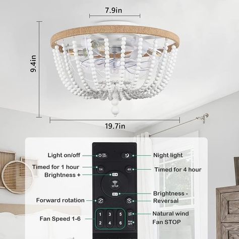 Oaks Aura 5-Light Boho Bladeless Ceiling Fan with Light, 6-Speed Beaded Fandelier with Remote Control - White - Bed Bath & Beyond - 38207255 Bladeless Ceiling Fan With Light, Kitchen Ceiling Fan, Fandelier Ceiling Fan, Bladeless Ceiling Fan, Caged Ceiling Fan, Ceiling Fan With Lights, Market Lighting, Flush Mount Ceiling Fan, Wind Speed