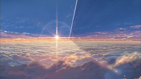 Anime Your Name.  Nuage Coucher De Soleil Peinture Fond d'écran Kimi No Na Wa Wallpaper, Your Name Wallpaper, The Garden Of Words, Your Name Anime, Handy Wallpaper, 8bit Art, Desktop Wallpaper Art, Kimi No Na Wa, Seni Cat Air