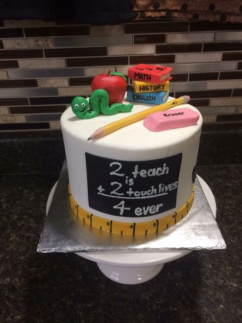 Graduation Teacher Cake, Teacher Cakes Ideas, Teacher Retirement Cake Ideas, Teacher Graduation Cakes, Daycare Cake, Teacher Birthday Cake, Kindergarten Graduation Cake, Teacher Graduation Party, Teachers Day Cake