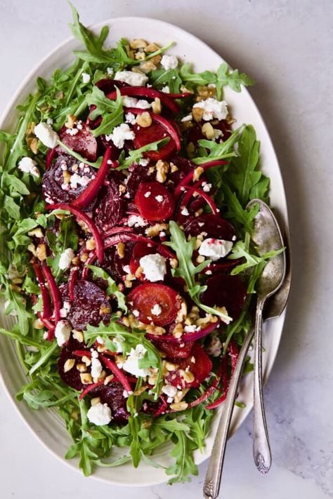 Roasted Beet Salad with Walnuts Goat Cheese and Honey Balsamic Dressing - From A Chef's Kitchen Beet Salad With Goat Cheese, Goat Cheese And Honey, Beet Salad Recipe, Honey Balsamic Dressing, Salad With Walnuts, Cheese And Honey, Salad With Goat Cheese, Beet And Goat Cheese, Beet Salad Recipes