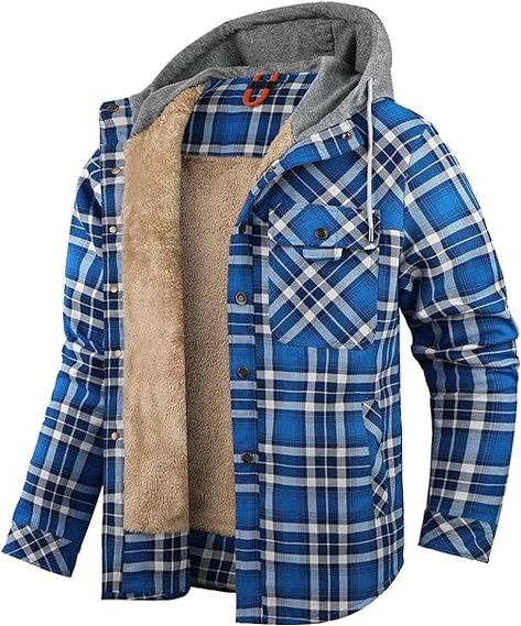 Cotton Coat Men, Hoodie Flannel, Cold Weather Jackets, Jeans Blazer, Quilted Sleeves, Hooded Flannel, Flannel Jacket, Mens Hooded, Plaid Jacket