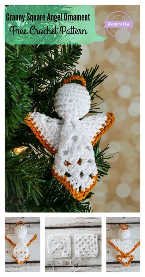 10+ Christmas Angel Ornament Free Crochet Patterns Granny Square Angel, Granny Square Christmas, Crochet Angel Pattern, Crochet Christmas Ornaments Free, Squares Crochet, Crochet Angels, Easy Christmas Ornaments, Crochet Angel, Christmas Angel Ornaments