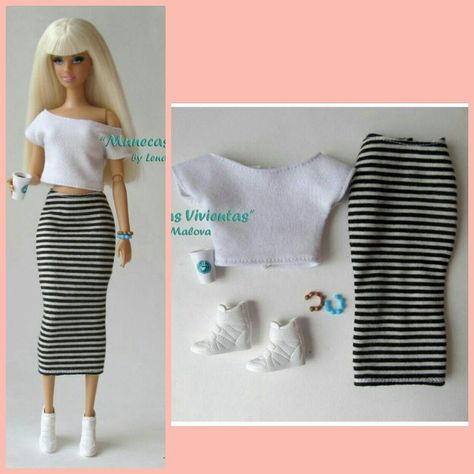 Trendy Barbie Outfits, Diy Barbie Accessories, Barbie Doll Outfits, Habit Barbie, Barbie Dress Pattern, Sewing Barbie Clothes, Barbie Sewing Patterns, Barbie Doll Clothing Patterns, Diy Barbie Clothes