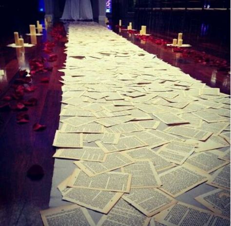 11. My personal favorite - book pages from your favorite stories. Love stories anyone :)? Diy Wedding Aisle Runner, Aisle Candles, Book Themed Wedding, Literary Wedding, Aisle Runners, Aisle Runner Wedding, Storybook Wedding, Candle Wedding Centerpieces, Wedding Aisle Decorations