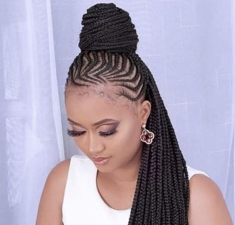 Ghanian Lines Hairstyles Latest Ponytail, Ghanian Lines Hairstyles Latest, Fulani Braids With Design, Nice Braids, Adult Hairstyles, Braid Styling, Protective Styles For Natural Hair Short, Cornrows For Girls, Kenyan Women