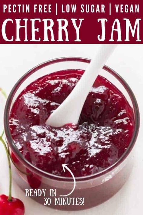 Cherry Freezer Jam, Homemade Cherry Jam, Sour Cherry Recipes, Fruit Recipes For Kids, Sugar Free Jam Recipes, Jam Without Pectin, Sour Cherry Jam, Cherry Jam Recipes, Low Sugar Jam