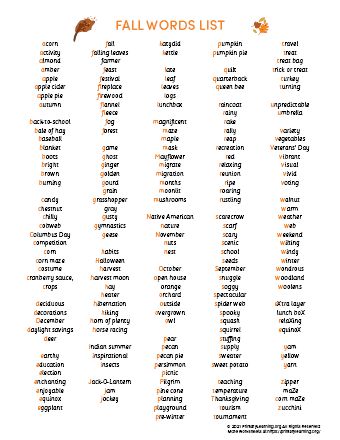 Fall Spelling Words, Kindergarten Word Search, Kindergarten Spelling Words, Fall Alphabet, Word Family List, Fall Vocabulary, Sight Word Spelling, Sight Word Sentences, Fall Words