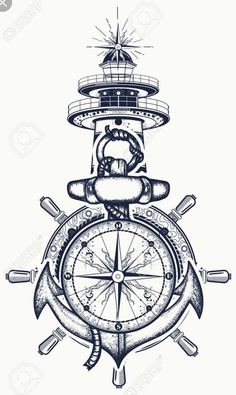 Anchor Compass Tattoo, Compass Drawing, Lighthouse Tattoo, Kunst Tattoos, Sea Tattoo, Anchor Tattoos, Nautical Tattoo, Adventure Tourism, Compass Design