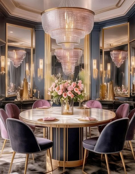 Modern Glam Hollywood Glam Dining Room, Office Bedroom Ideas, Room Design Luxury, Glam Dining Room, Pastel Living Room, Glam Dining, Dining Room Design Luxury, Dining Room Design Ideas, Boho Outdoor