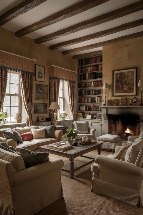 Charming English Countryside Living Room Ideas Countryside Living Room, Countryside Living, Curved Furniture, English Country Decor, Living Room Trends, Warm Colour Palette, Trends For 2024, Wall Trim, Bold Color Palette