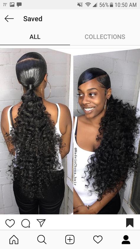 Side Part Curly Ponytail Weave, Side Part Curly Ponytail, Ponytail Weave Curly, Slick Back Curly Ponytail, Side Part Ponytail Weave, Ponytail Side Part, Side Part Slick Back, Diy Ponytail Hairstyles, Side Part Ponytail