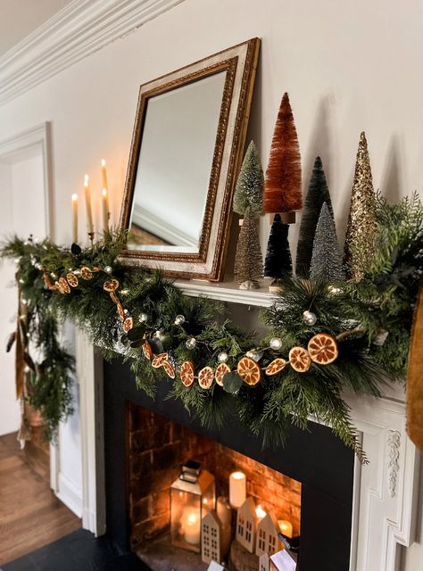 Lush and Rust Christmas Mantel - Nest of Posies Cottagecore Christmas Wreath, Rust Colored Christmas Decor, Woodland Christmas Mantle, Natural Garland Christmas, Rustic Christmas Mantels, Rust Christmas Tree, Rust Christmas Decor, Wreath Above Fireplace, Christmas Mantles Ideas