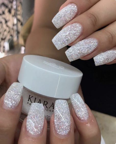 Safe Nails, Sns Nails Colors, Sky Nails, Sns Nails, White Glitter Nails, Nails Glitter, Bride Nails, Dip Powder Nails, Dipped Nails