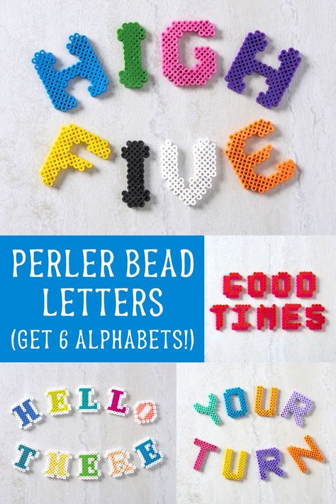 It’s easy to make perler bead letters and then turn them into words or phrases! Get six alphabets here and use them in lots of projects. Perler Beads Letters Alphabet, Perler Bead Alphabet Patterns, Perler Bead Letters Alphabet, Perler Bead Alphabet, Easy Perler Bead Patterns Simple, Perler Bead Letters, Kids Crafts Summertime, Bead Letters, Bead Things