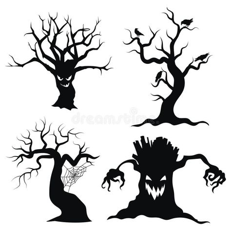 Tree House Drawing, Animal Stencil Art, Haunted Tree, Cartoon Trees, Spooky Trees, Spooky House, Halloween Tree, Halloween Silhouettes, Halloween Vector