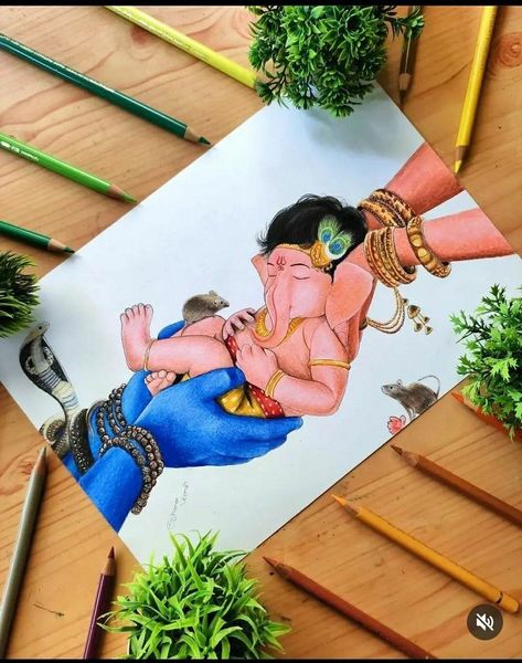 Indian Sketch Art, Ganpati Colour Pencil Drawing, Ganpati Painting Ideas, Cute Ganpati Bappa Sketch, Ganesh Bhagwan Drawing, God Ganesha Drawing, Bhagwan Ji Drawing, Ganpati Bappa Painting On Canvas Art, Ganpati Drawing Ideas