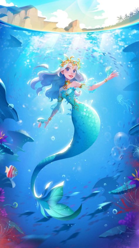 Mermaid Images, Anime Mermaid, Mermaid Artwork, Mermaid Illustration, Disney Fun Facts, Mermaid Pictures, Time Princess, Mermaids And Mermen, Princess Art