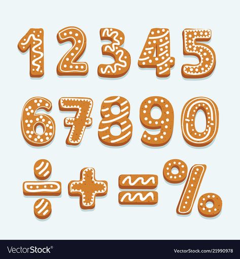 Gingerbread Numbers, White Icing, Vector Cartoon, Christmas Illustration, Christmas Gingerbread, Cartoon Illustration, Gingerbread Cookies, Royalty Free Images, Premium Vector