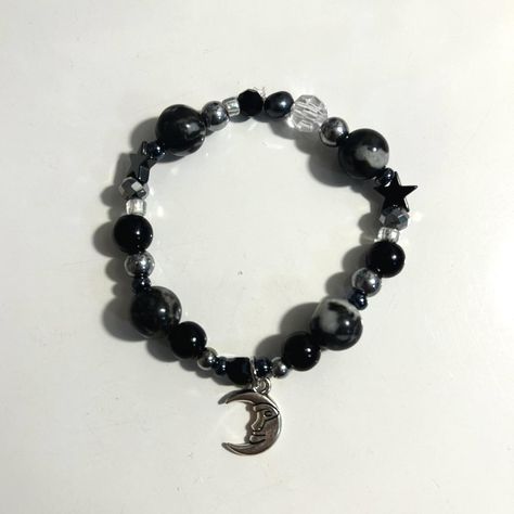 🌑🌜🌟🎬 take me to the moon bracelet glass beads.... - Depop Diy Glass Bead Bracelet Ideas, Glass Bead Bracelet Ideas Aesthetic, Glass Beaded Bracelets Ideas, Bracelet Ideas Glass Beads, Men Beaded Bracelet Ideas, Space Bracelets, Glass Bead Bracelet Ideas, Take Me To The Moon, Bracelets To Make