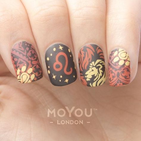 Leo Nails | Zodiac nail designs, Cute acrylic nails, Bride nails Leo Nails, Zodiac Nail Designs, Zodiac Nails, Lion Nails, Nailart Designs, Neat Nails, Inspiration Nails, Nail Stamping Plates, Bride Nails