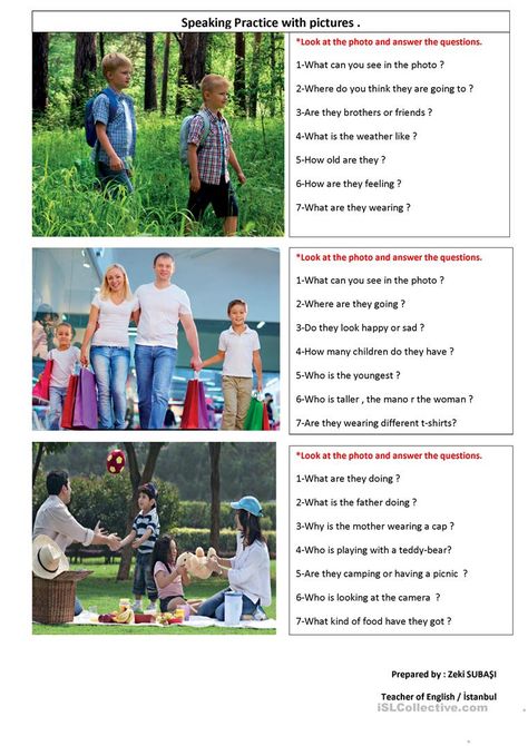 SPEAKING PRACTICE WITH PICTURES .. - English ESL Worksheets for distance learning and physical classrooms Speaking Activities English, Speaking Games, Picture Comprehension, Learn English Speaking, English Teaching Materials, Speaking Practice, English Speaking Practice, Conversation Cards, Speaking Activities