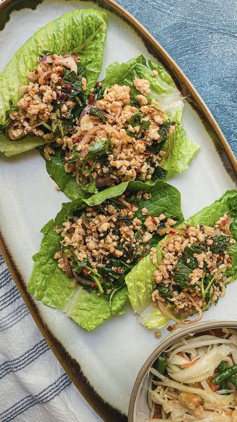 Larb Gai | Minced Chicken Laap Salad | Thai & Lao Laab — The Spice Odyssey Laap Recipe, Laab Recipe, Larb Salad, Larb Gai, Chicken Larb, Larb Recipe, Minced Chicken Recipes, Minced Chicken, Thai Chicken Salad