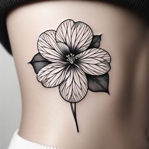 February Flower Tattoo, February Birth Flower Tattoo, Tattoos Black And White, Nature Weaving, Violet Tattoo, Baby Tattoo, February Birth Flowers, White Violet, Flash Tattoo Designs