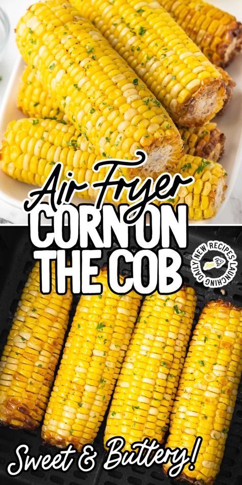 Buttery, juicy, and crispy, our air fryer corn on the cob is a delicious, easy-to-make side dish that pairs with almost any meal. Air Fryer Recipes Chicken Tenders, Air Fryer Recipes Chicken Thighs, Air Fryer Recipes Healthy Low Carb, Air Fryer Corn, Air Fryer Recipes Keto, Seasoned Corn, The Best Air Fryer, Healty Dinner, Best Air Fryer