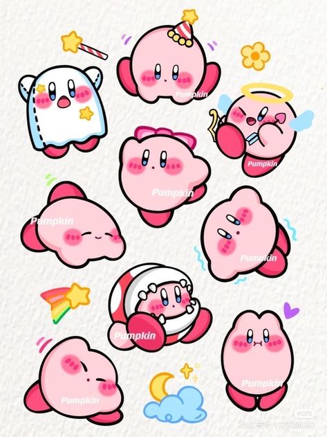 Kirby Character, Cute Easy Doodles, Kirby Art, Stickers Kawaii, Hello Kitty Art, Anime Crafts, Cute Doodles Drawings, Doodle Illustration, Cute Kawaii Drawings