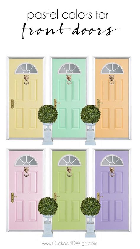 My favorite Shades of Pastel Colors for front doors - Cuckoo4Design Pastel Purple House Exterior, Pastel Green Front Door, Pastel Front Door Colors, Pastel Front Door, Painting Exterior Doors, Colorful Front Door Ideas, Colors For Front Doors, Lavender Front Door, Colorful Front Door